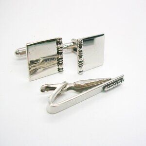 Cufflinks Tie Clip Set silver tone vintage Shields Suit Accessory Formal Wear